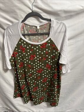 Floral Polka Dot Raglan Tee - Olive & White